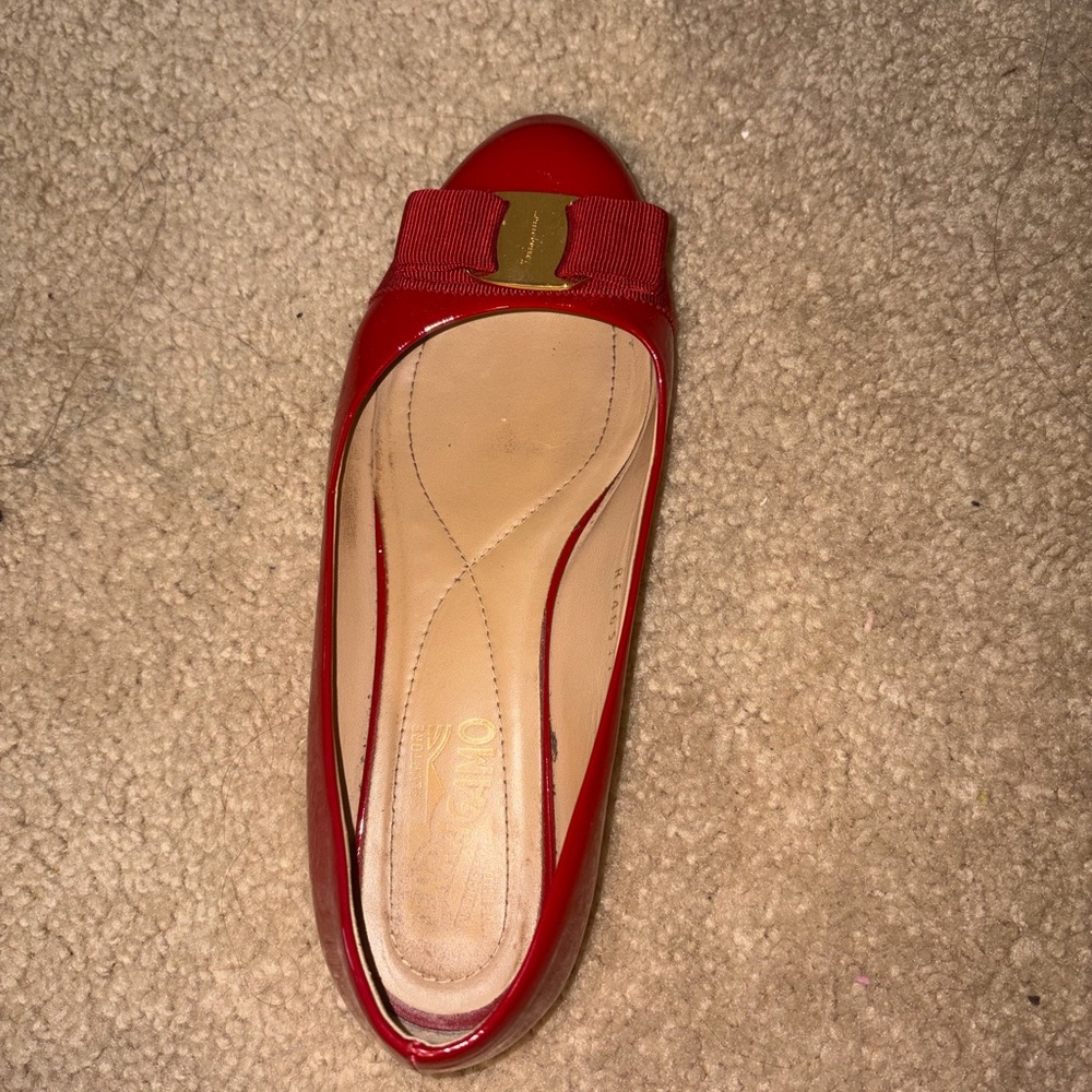 Salvatore Ferragamo Red Flats with Gold Accent